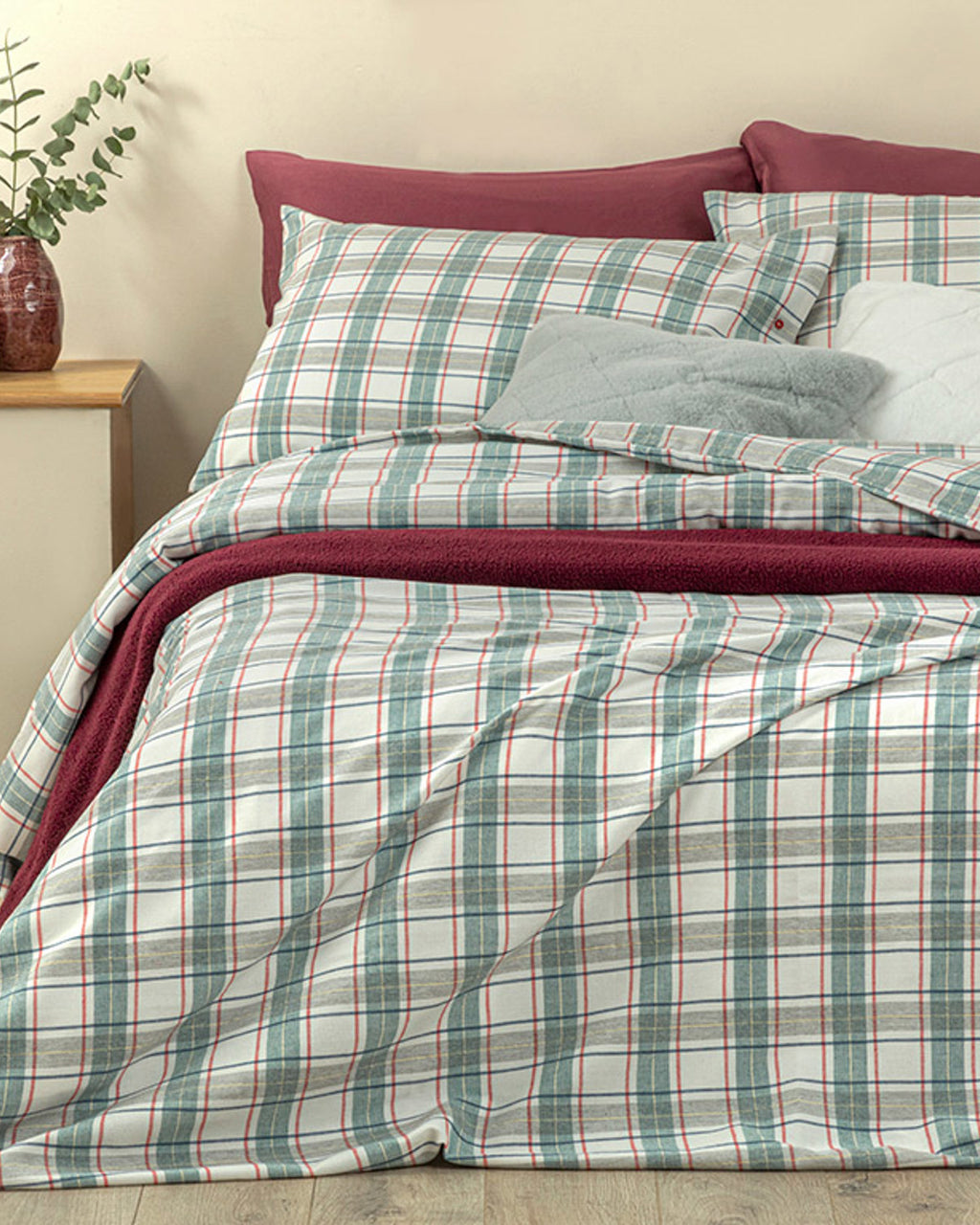 Cozy Plaid Winter Soft Super King Duvet Cover Set Green - King 240x220 cm