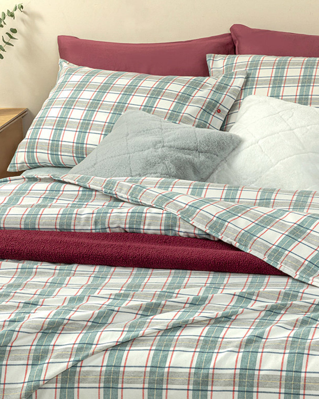 Cozy Plaid Winter Soft Super King Duvet Cover Set Green - 260x220 cm (view 2)