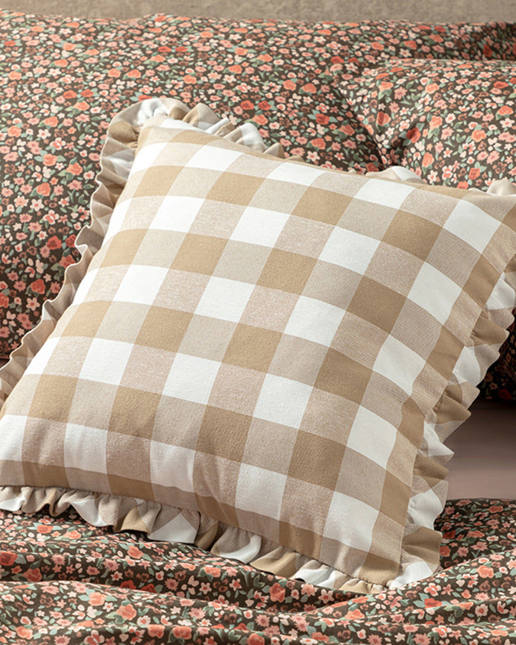 Plaid Cotton Woven Toss Pillow Cover 45x45 cm Beige