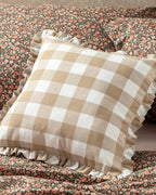 Plaid Cotton Woven Toss Pillow Cover 45x45 cm Beige
