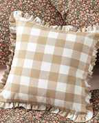 Plaid Cotton Woven Toss Pillow Cover 45x45 cm Beige (view 2)