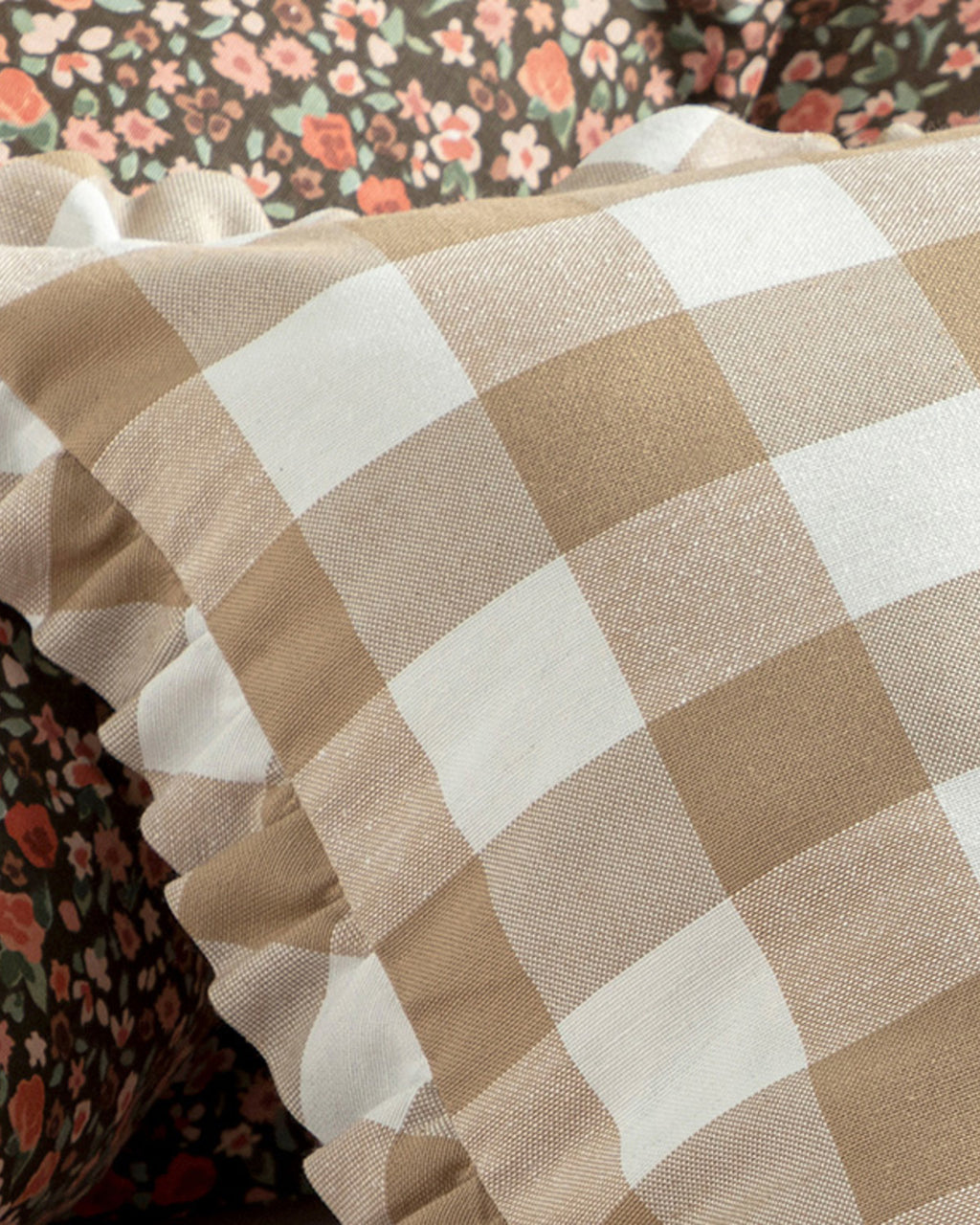 Plaid Cotton Woven Toss Pillow Cover 45x45 cm Beige (view 3)