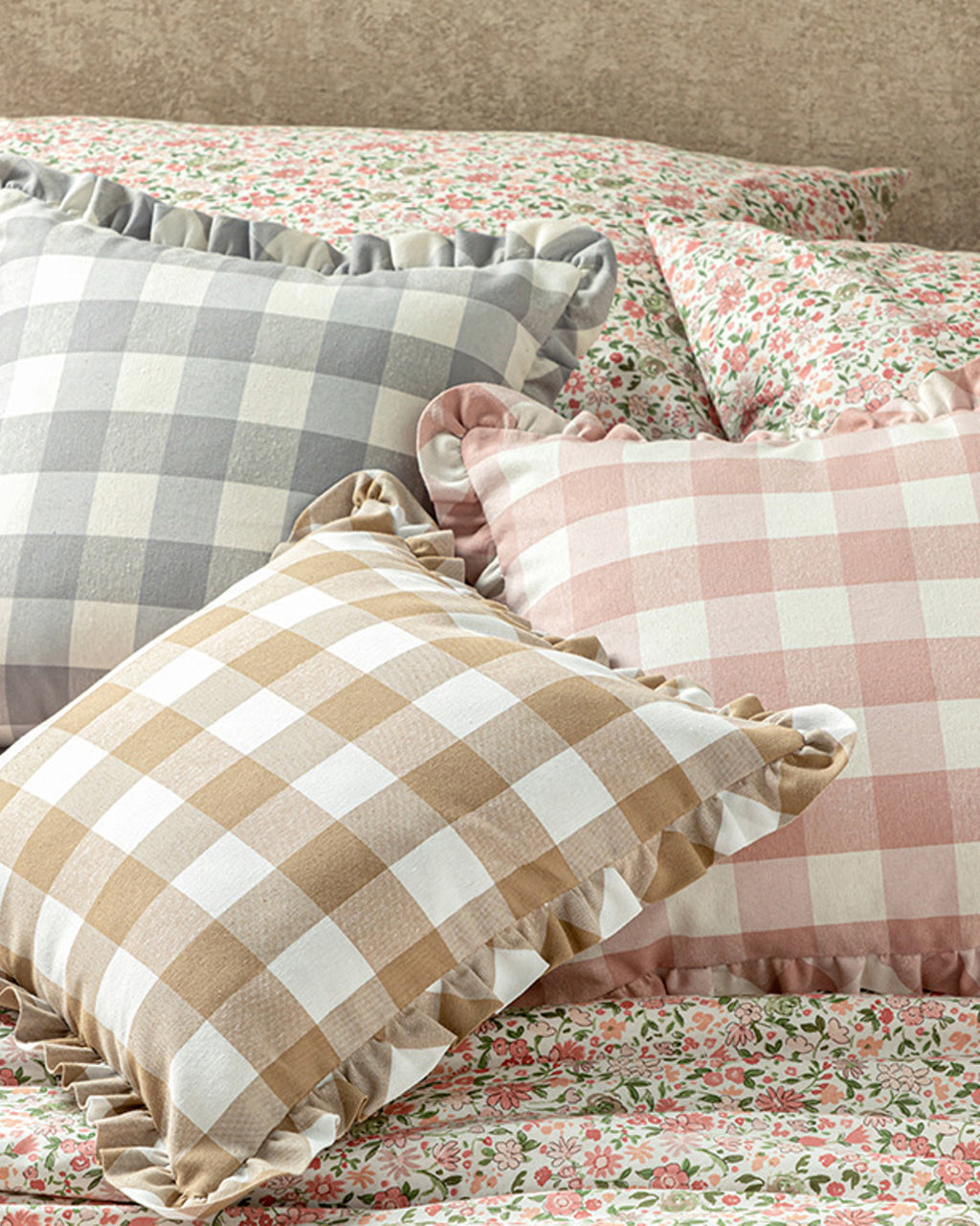 Plaid Cotton Woven Toss Pillow Cover 45x45 cm Beige (view 4)