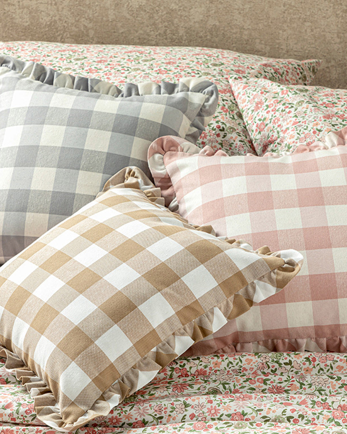 Plaid Cotton Woven Toss Pillow Cover 45x45 cm Beige (view 4)