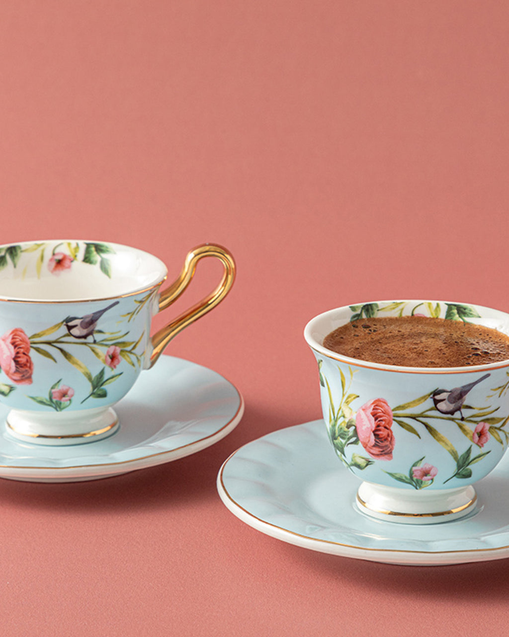 Vanilla New Bone China 4 Pieces 2 Servings Coffee Cup Set 90 ml - Light Blue & Turquoise - Light Blue