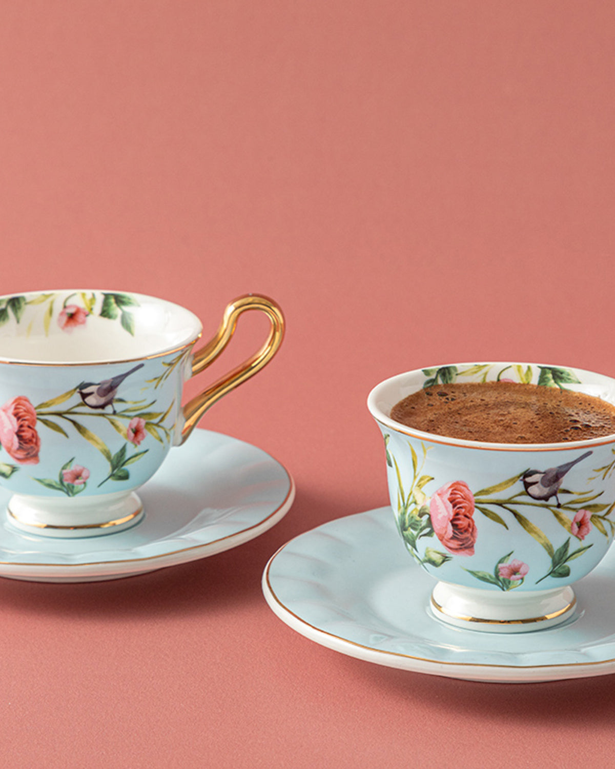 Vanilla New Bone China 4 Pieces 2 Servings Coffee Cup Set 90 ml - Light Blue & Turquoise - Light Blue