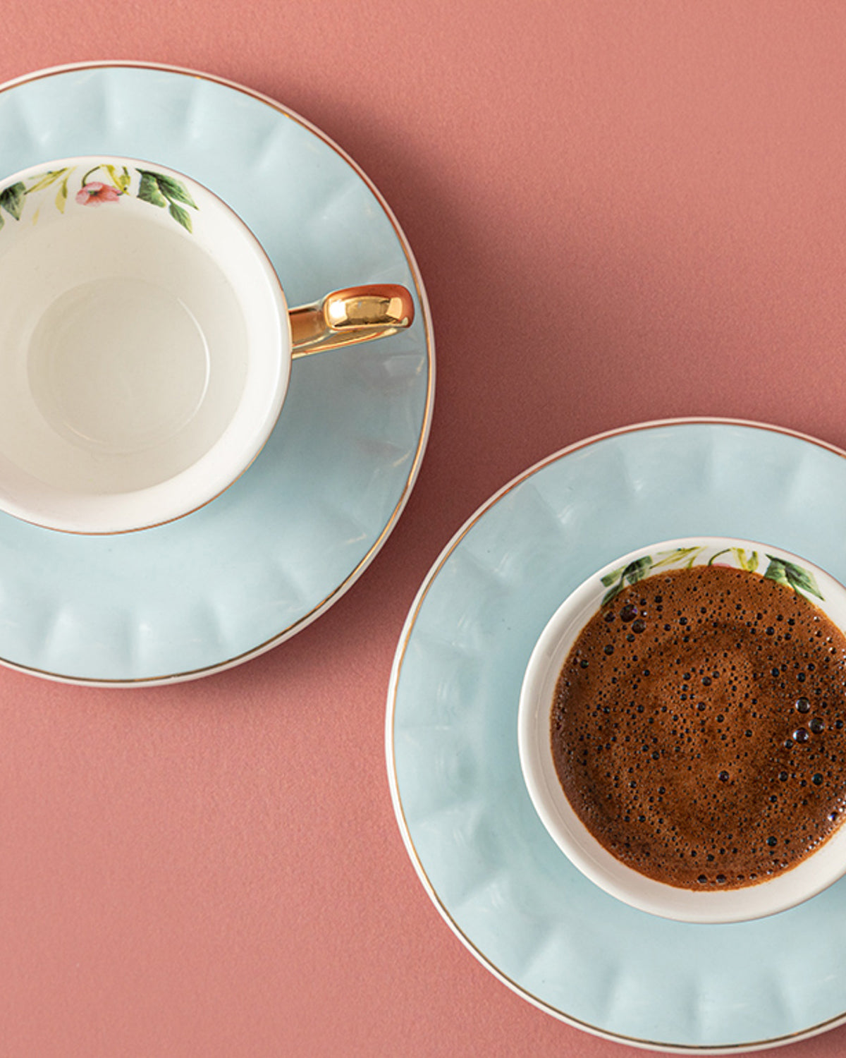Vanilla New Bone China 4 Pieces 2 Servings Coffee Cup Set 90 ml - Light Blue & Turquoise - Turquoise (view 2)
