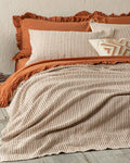 Azure Waffle Jacquard Single Size Bed Spread Set 160x240 cm - Terracotta