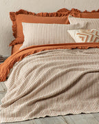 Azure Waffle Jacquard Single Size Bed Spread Set 160x240 cm - Terracotta