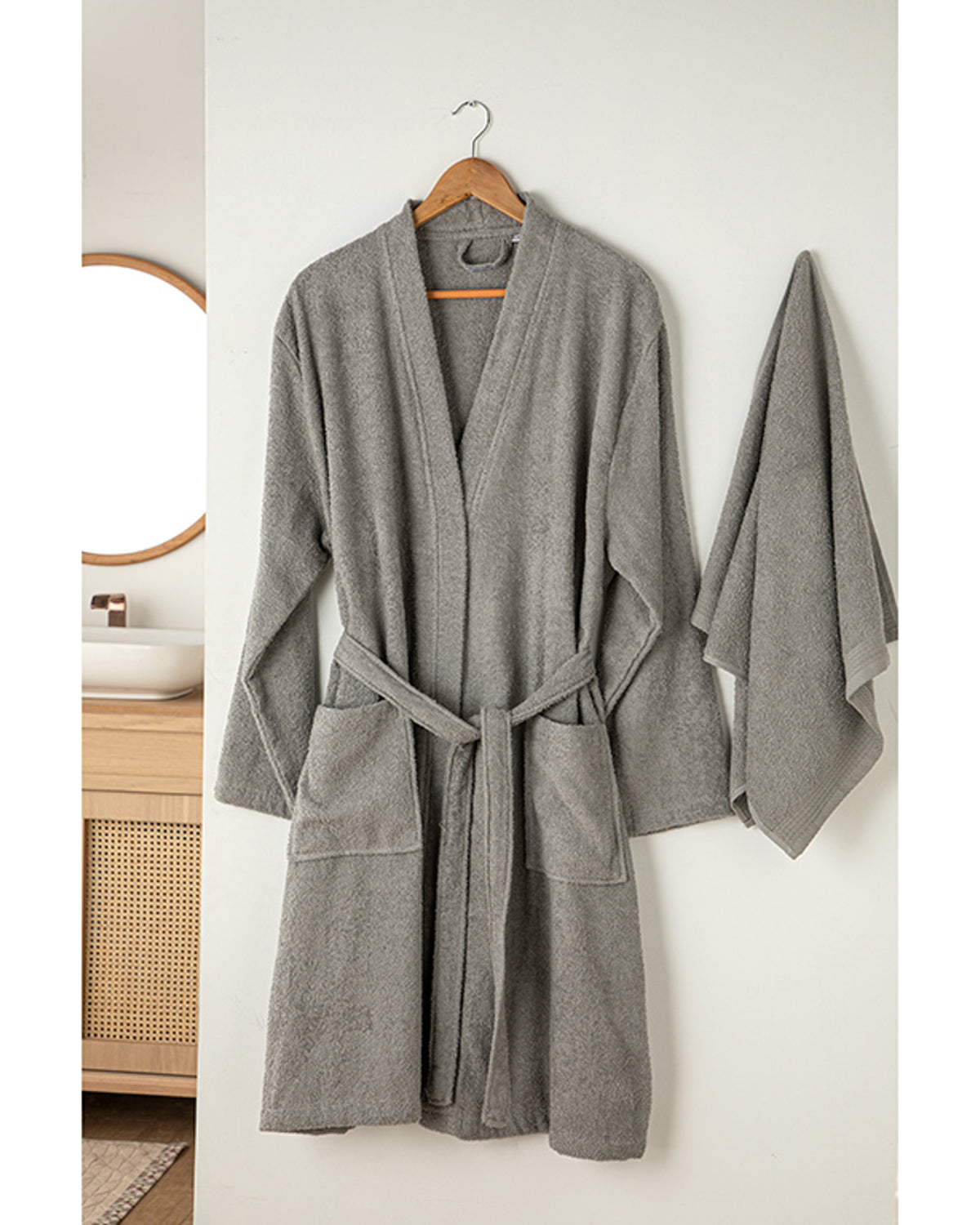Plain Cotton Set Bathrobe Set S-M Dark Gray