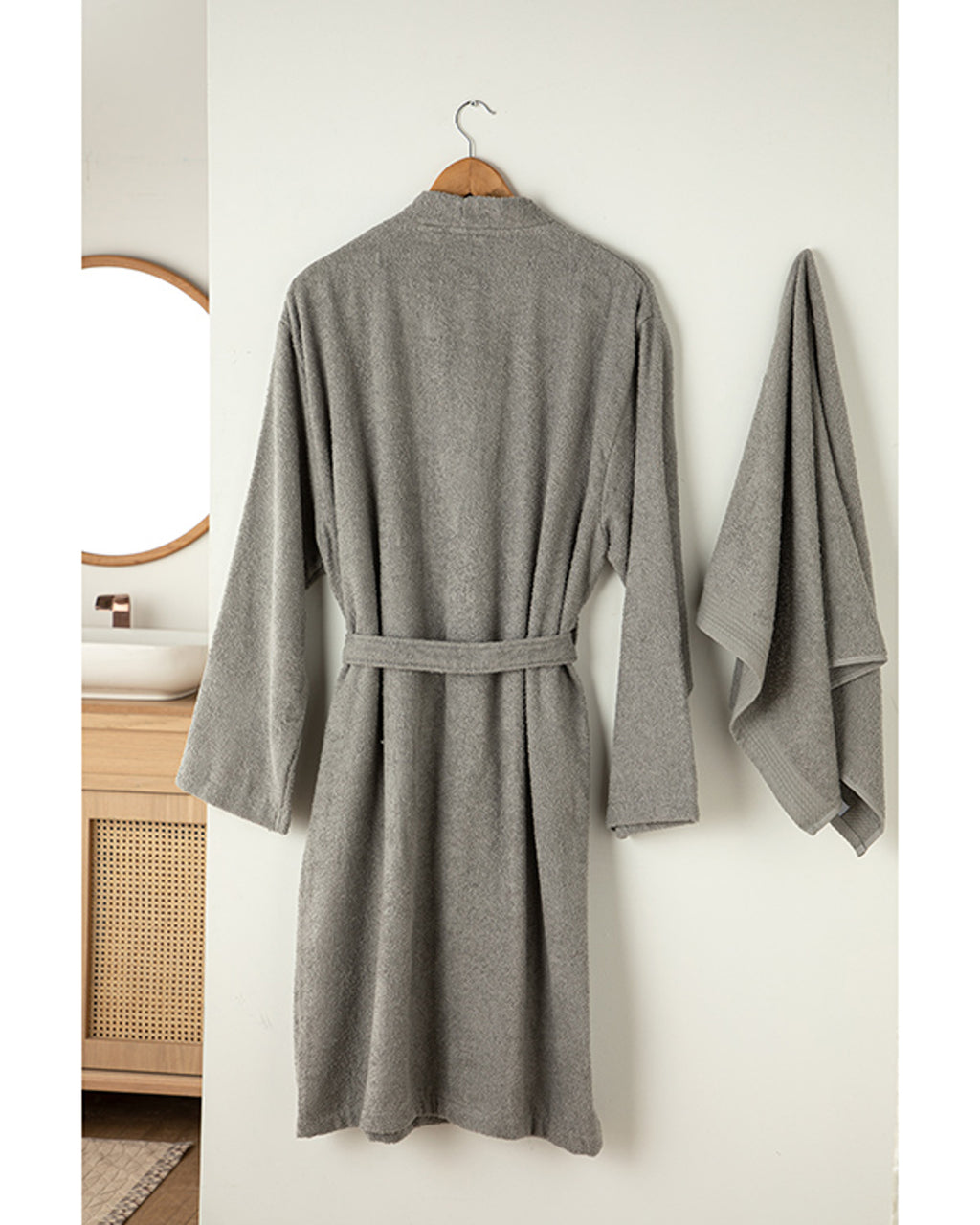 Plain Cotton Set Bathrobe Set S-M Dark Gray (view 2)