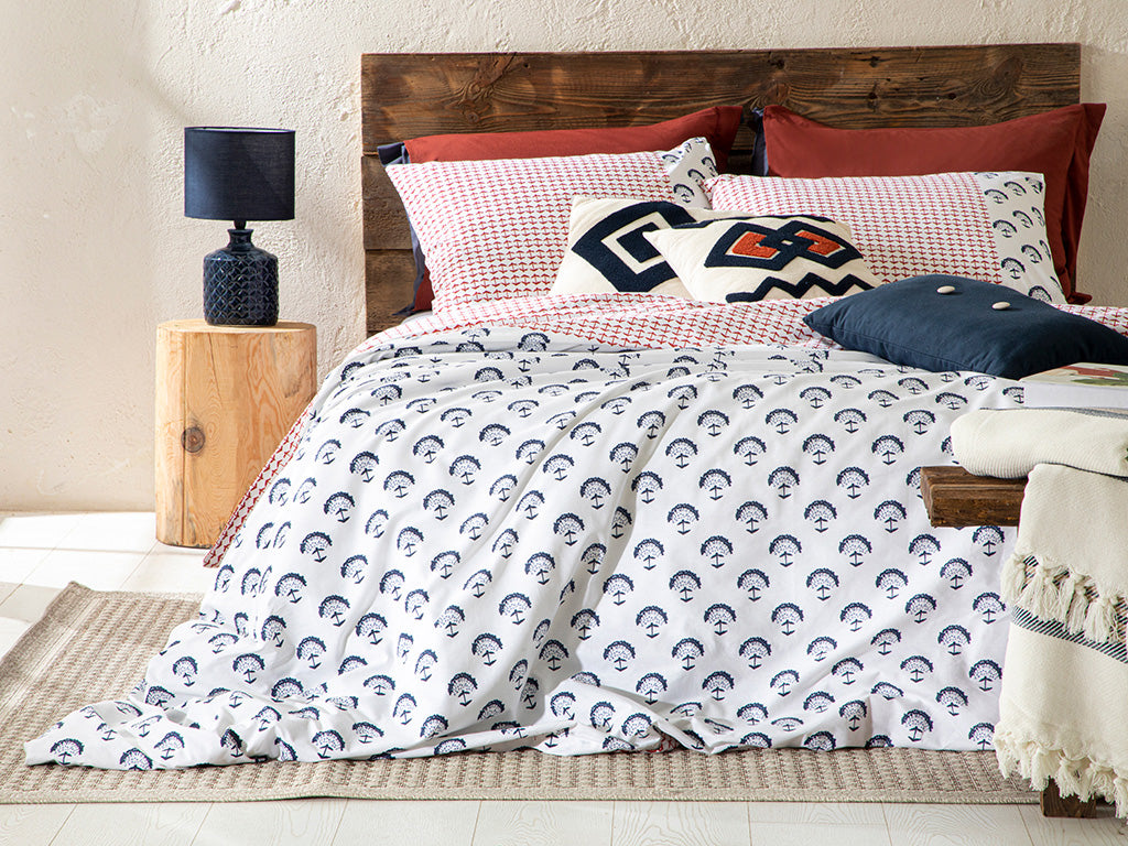 Euphoria Cotton Duvet Cover Set Indigo - Terracotta - Double 200x220 cm
