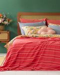 Essence Muslin Bed Spread - Pink & Mustard - Pink - Double 240x260 cm