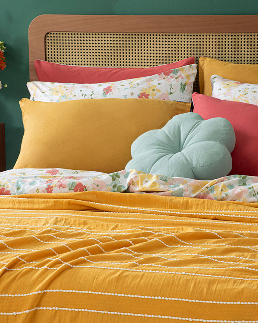 Essence Muslin Bed Spread - Pink & Mustard (view 8)