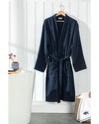 Plain Cotton Bathrobe S-M Navy Blue