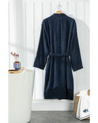 Plain Cotton Bathrobe S-M Navy Blue (view 2)