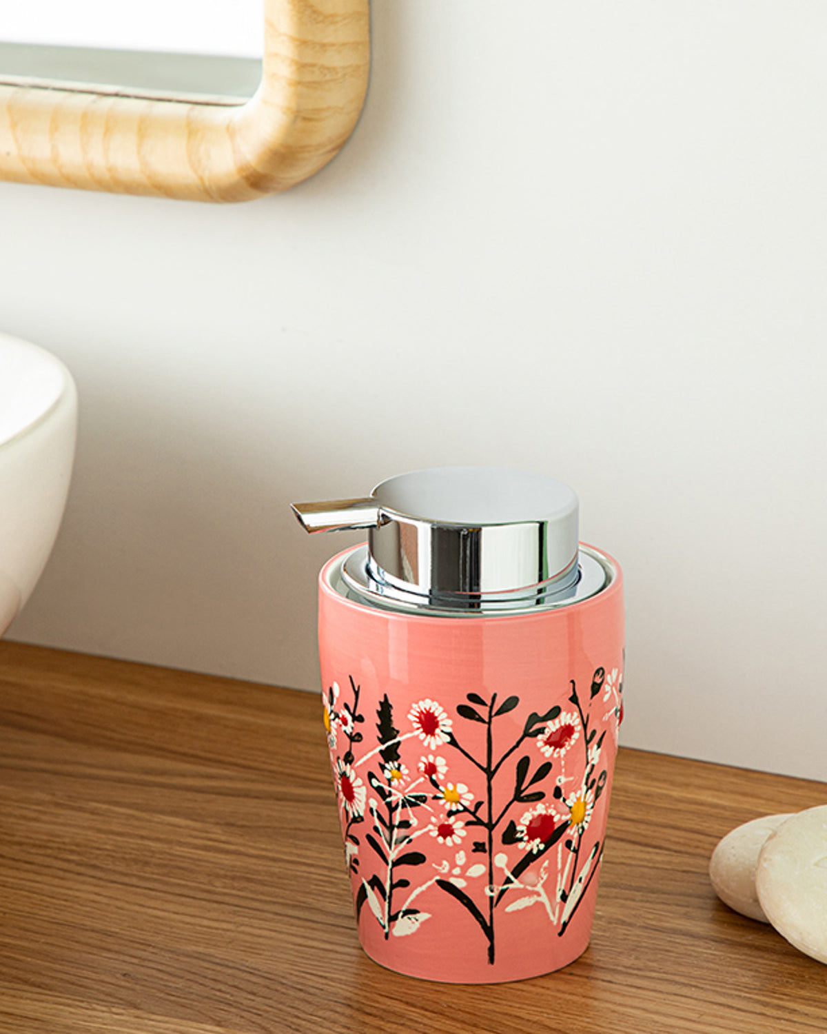 Flowery Bathroom Soap Dispenser 8.5x8.5x13 cm Pink