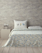 Floral Wreaths Printed Double Size Summer Blanket Set 200x220 cm Green