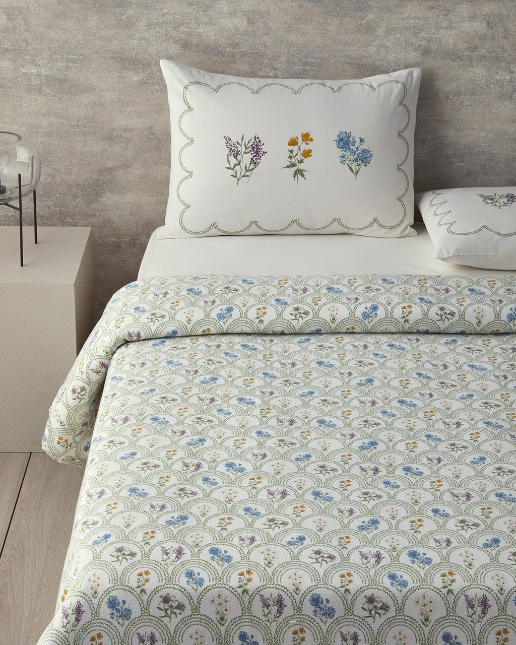 Floral Wreaths Printed Double Size Summer Blanket Set 200x220 cm Green (view 2)