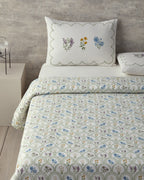 Floral Wreaths Printed Double Size Summer Blanket Set 200x220 cm Green (view 2)