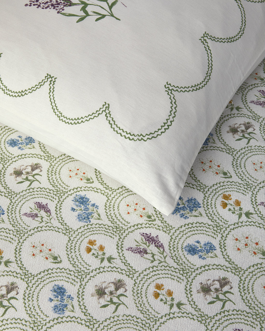 Floral Wreaths Printed Double Size Summer Blanket Set 200x220 cm Green (view 4)