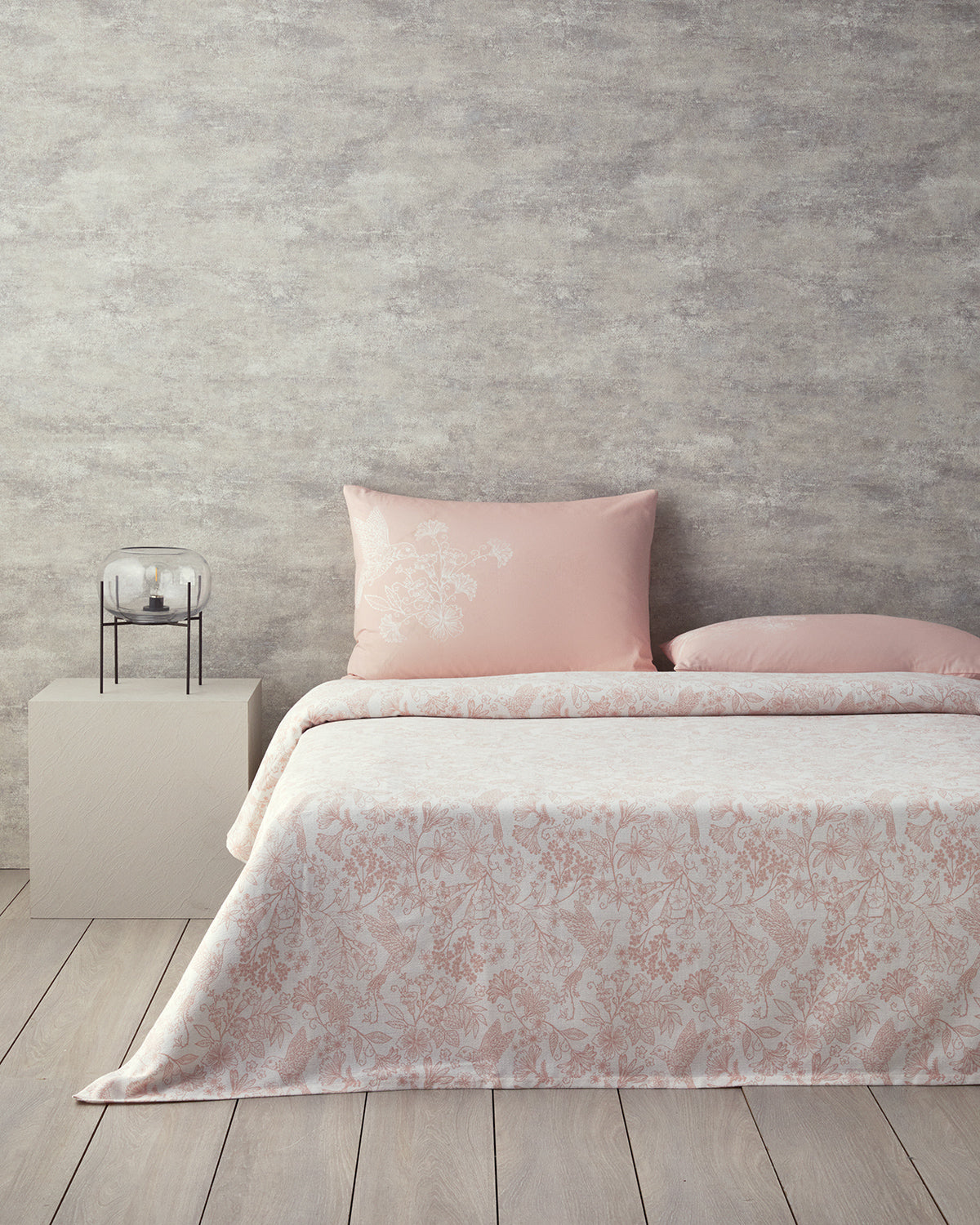 Bird Whisper Printed Double Size Summer Blanket Set 200x220 cm Pink