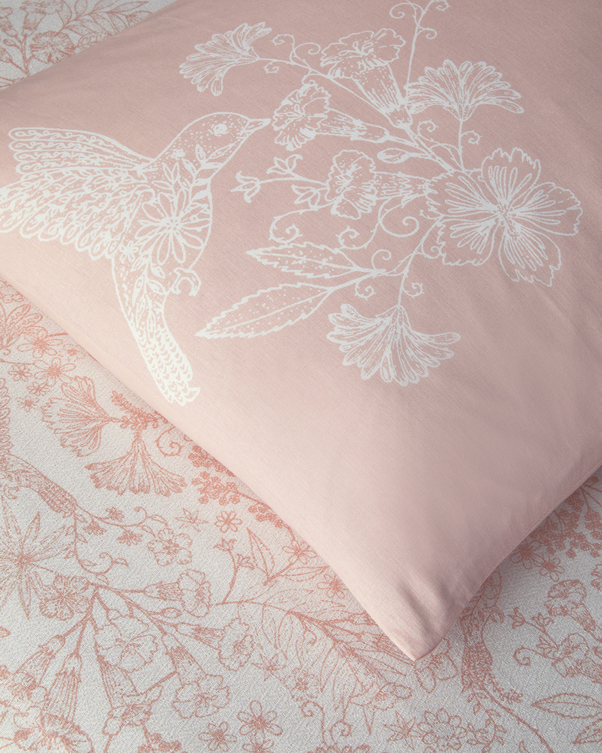 Bird Whisper Printed Double Size Summer Blanket Set 200x220 cm Pink (view 4)