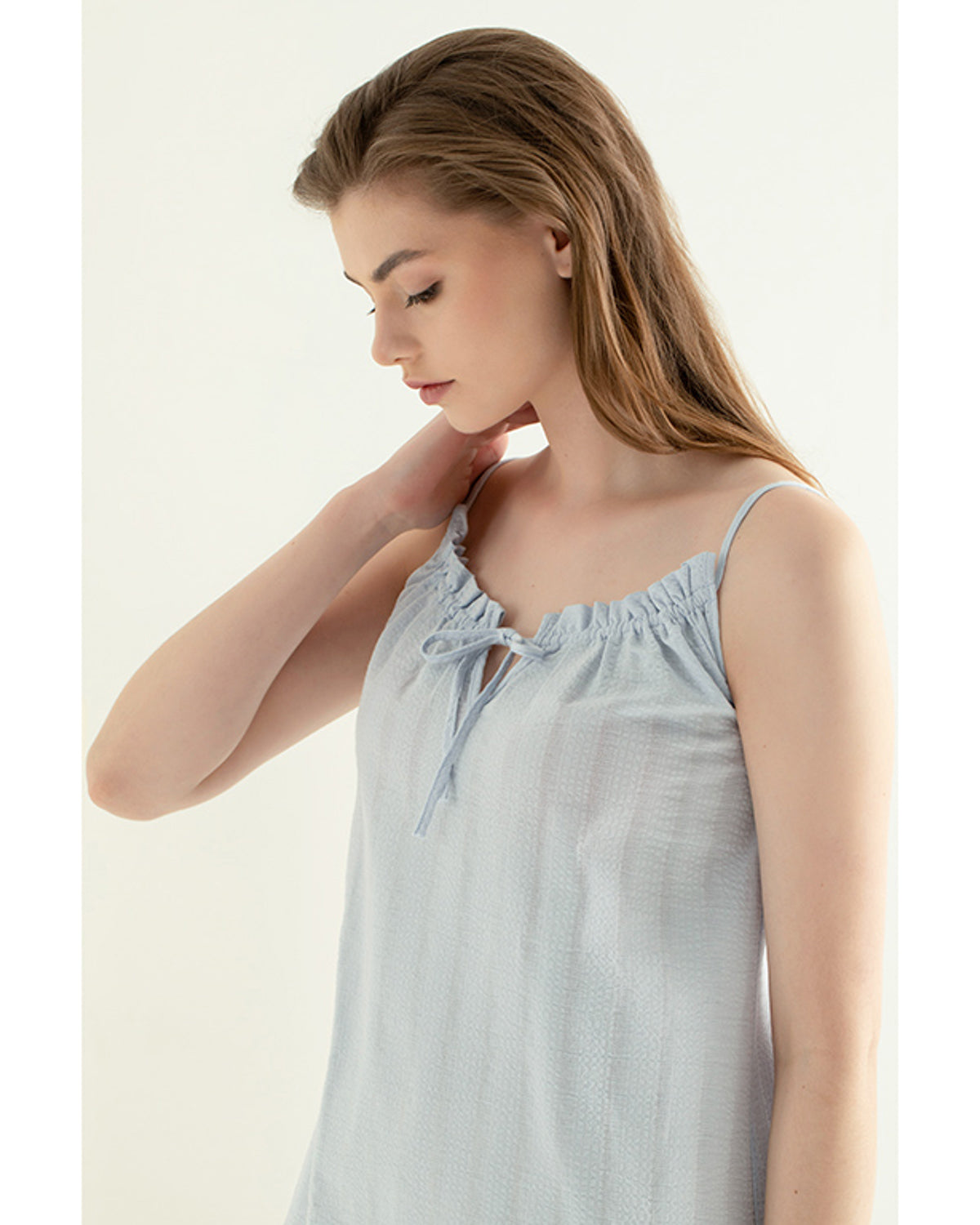 Jane Cotton Women Night Gown Light Blue - L (view 2)