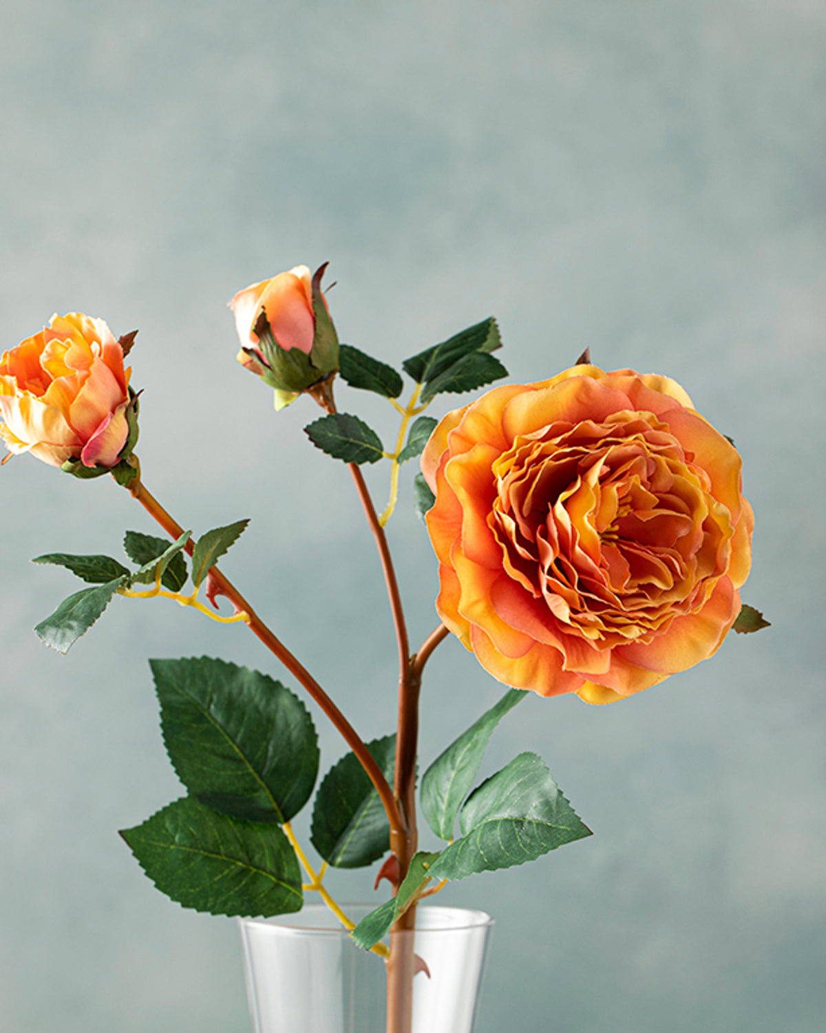 Autumn Rose Single Branch Artificial Flower 52 cm - Orange