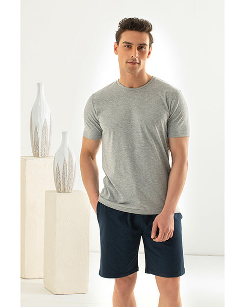 Basic Comfort Combed Cotton Men’s Pajama Set Navy Blue - S