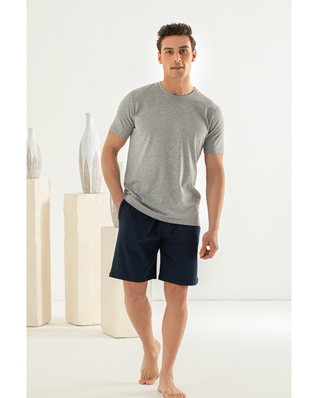 Basic Comfort Combed Cotton Men’s Pajama Set Navy Blue (view 12)