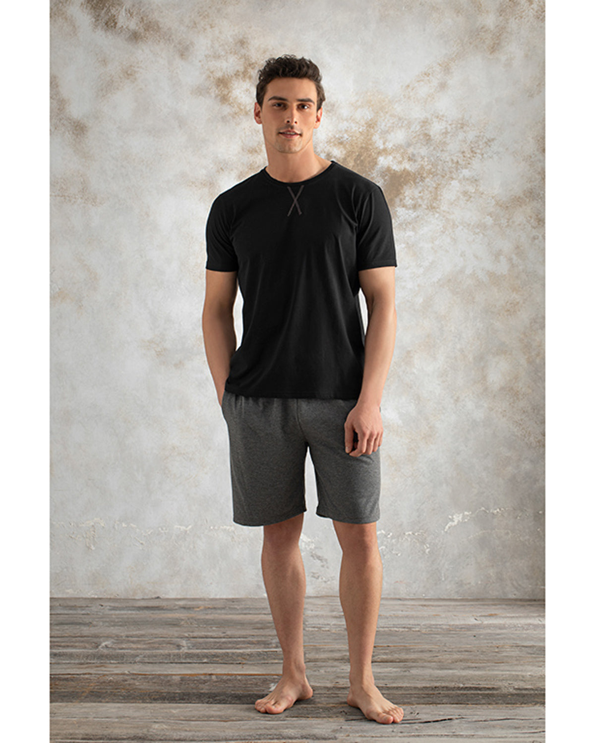 Weekend Mode Combed Cotton Men’s Pajama Set S Anthracite (view 2)