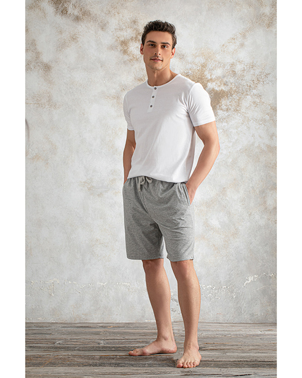 Cool Basic Combed Cotton Men’s Pajama Set S Gray (view 2)