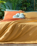 Plain Cotton Double Size Duvet Cover Set 200x220 cm - Peach - Mustard