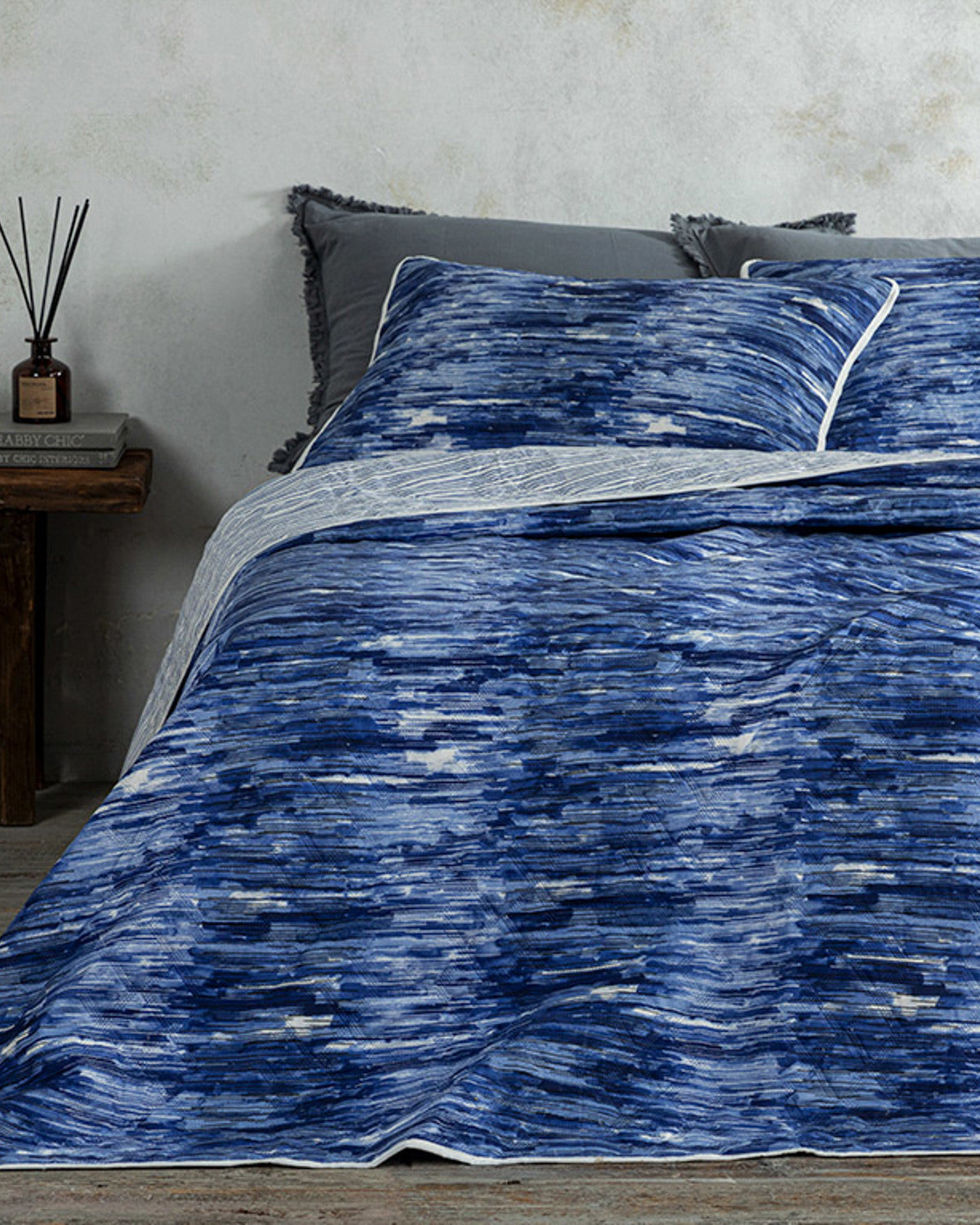 Aquarelle Multipurpose Double Size Bed Spread Set 200x220 cm Navy Blue