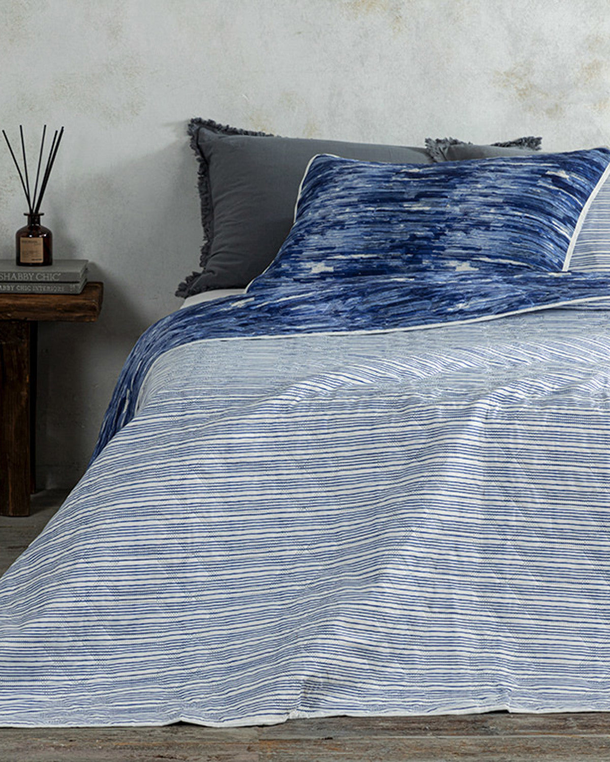 Aquarelle Multipurpose Double Size Bed Spread Set 200x220 cm Navy Blue (view 2)