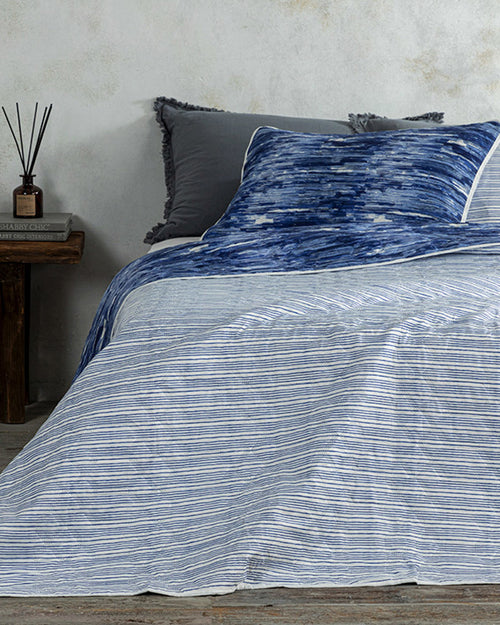 Aquarelle Multipurpose Double Size Bed Spread Set 200x220 cm Navy Blue (view 2)