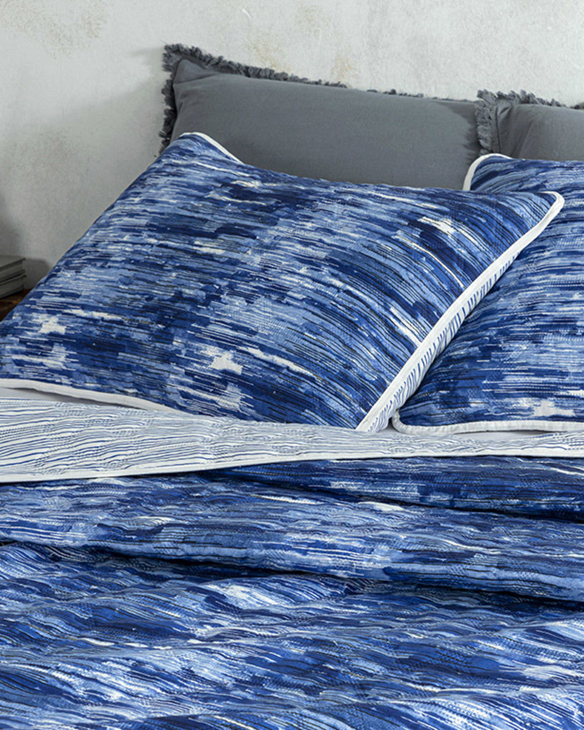 Aquarelle Multipurpose Double Size Bed Spread Set 200x220 cm Navy Blue (view 3)