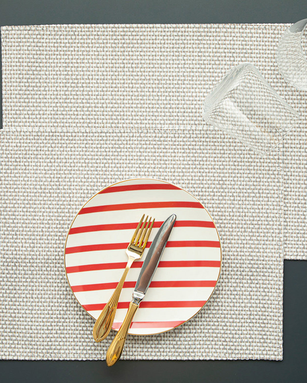 Knit Ground Polyester 2 pcs Table Mat 30x45 cm Navy Blue