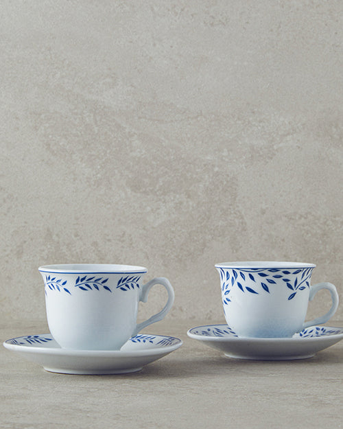 Blatt Porcelain 4 Pieces 2 Servings Coffee Cup Set 80 ml - Navy Blue