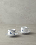 Flower Touch Porcelain 4 Pieces 2 Servings Coffee Cup Set 80 ml Navy Blue