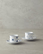 Flower Touch Porcelain 4 Pieces 2 Servings Coffee Cup Set 80 ml Navy Blue