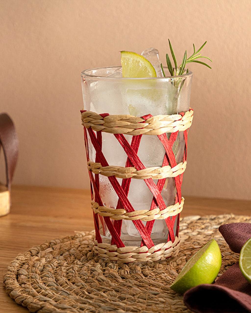 Stripe Wicker Glass Wickered Glass 470 ml Red