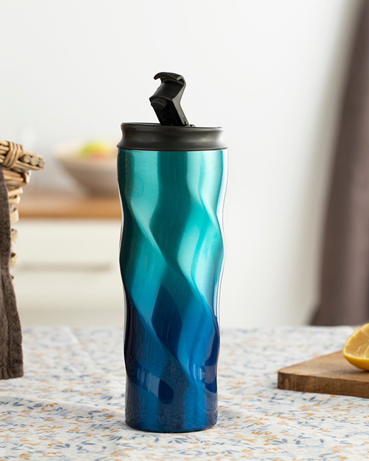 Oslo Stainless Steel Flask 500 ml Navy Blue - Green (view 2)