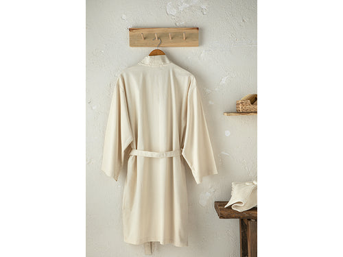 Bohemian Cotton Kimono Bathrobe Beige - L-XL (view 2)