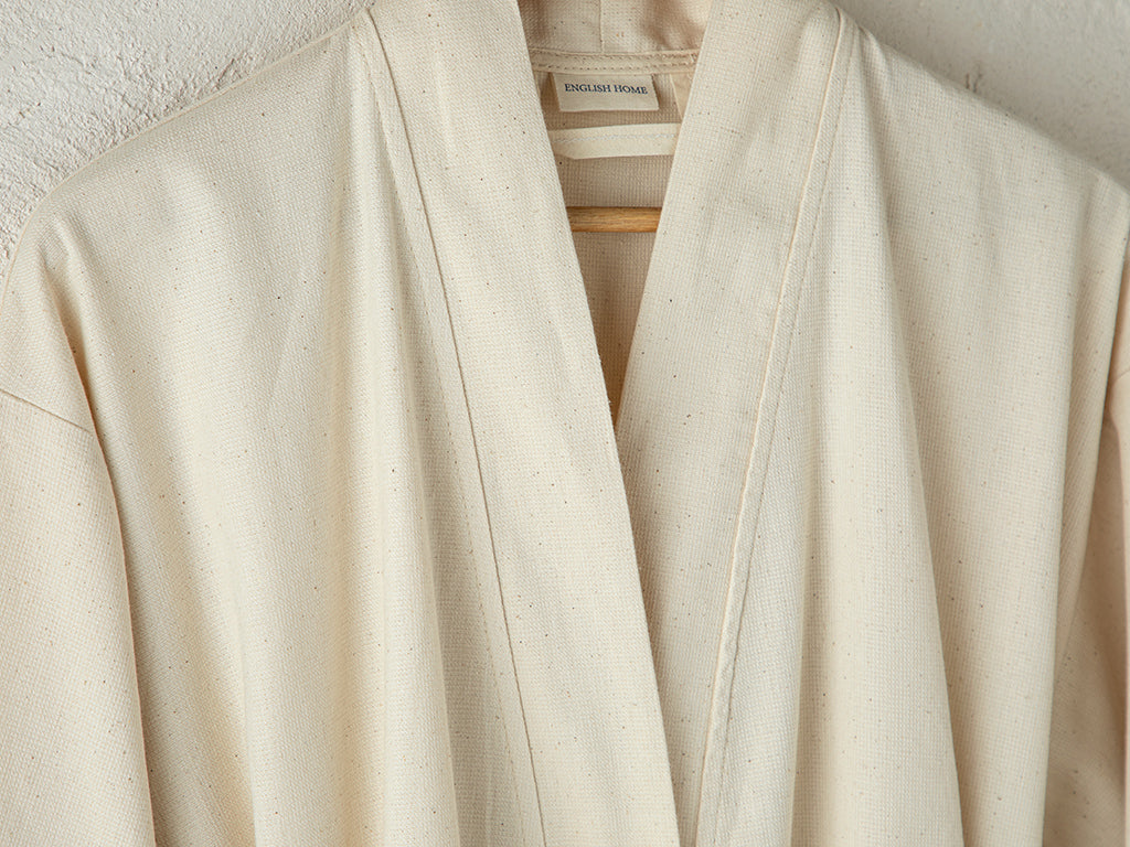 Bohemian Cotton Kimono Bathrobe Beige (view 3)
