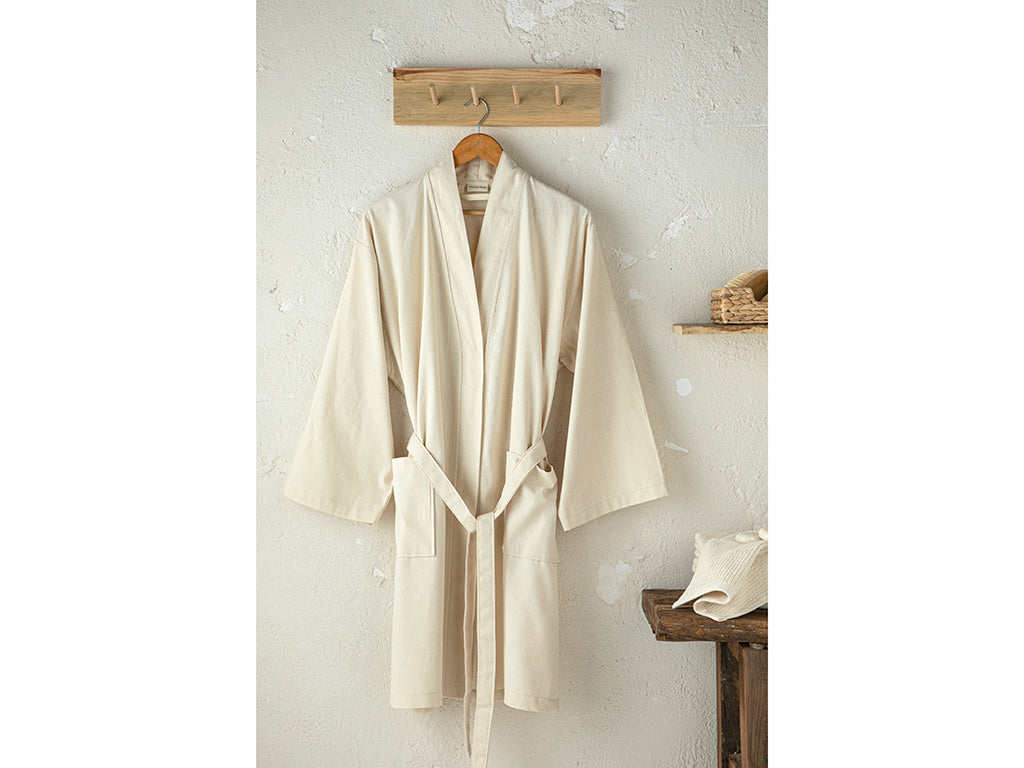 Bohemian Cotton Kimono Bathrobe Beige (view 5)