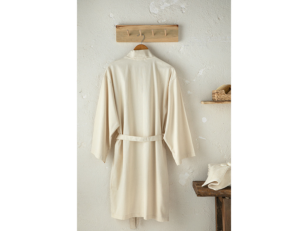Bohemian Cotton Kimono Bathrobe Beige (view 6)