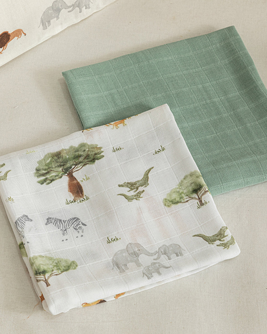 Safari Cotton Muslin Baby Muslin Set 65x65 cm Green (view 3)