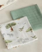 Safari Cotton Muslin Baby Muslin Set 65x65 cm Green (view 3)